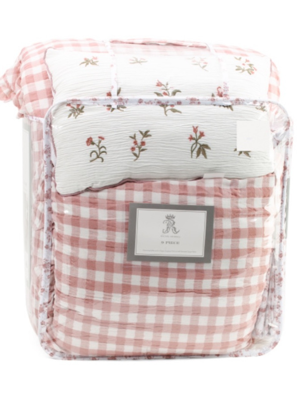 Rachel ASHWELL Blush Gingham Floral 9-Piece Bedding Set